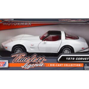 1979 Chevrolet Corvette C3 White with Black Top and Red Interior “Timeless Legends” Series 1/24 Diecast Car Model by Motormax