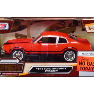 1974 Ford Maverick Grabber Orange with Black Stripes “Forgotten Classics” Series 1/24 Diecast Model Car by Motormax