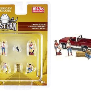 “Western Style” 6 piece Diecast Set (4 Figurines and 2 Accessories) for 1/64 Scale Models by American Diorama