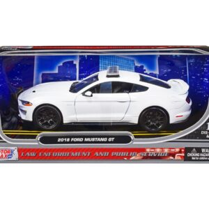 2018 Ford Mustang GT Police Car Unmarked Plain White “Law Enforcement and Public Service” Series 1/24 Diecast Model Car by Motormax