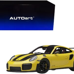 Porsche 911 (991.2) GT2 RS Weissach Package Racing Yellow with Carbon Stripes 1/18 Model Car by Autoart