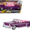 1958 Chevrolet Impala Convertible Lowrider Purple Metallic with Pink Interior “Get Low” Series 1/24 Diecast Model Car by Motormax