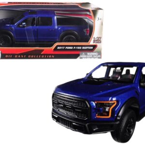 2017 Ford F-150 Raptor Pickup Truck Blue with Black Wheels 1/27 Diecast Model Car by Motormax