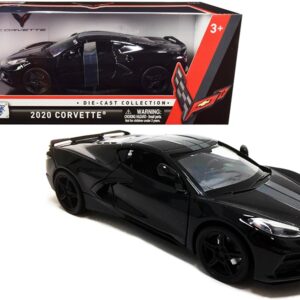 2020 Chevrolet Corvette C8 Stingray Black with Gray Stripes 1/24 Diecast Model Car by Motormax