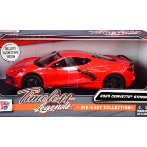 2020 Chevrolet Corvette C8 Stingray Red with Silver Racing Stripes “Timeless Legends” 1/24 Diecast Model Car by Motormax