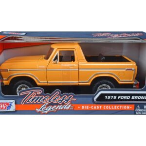 1978 Ford Bronco Custom (Open Top) Yellow with “Timeless Legends” Series 1/24 Diecast Model Car by Motormax