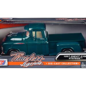 1957 Chevrolet 3100 Stepside Pickup Truck Teal Metallic “Timeless Legends” Series 1/24 Diecast Model Car by Motormax