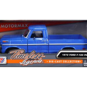 1972 Ford F-100 Pickup Truck Blue “Timeless Legends” Series 1/24 Diecast Model Car by Motormax