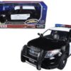 2015 Ford Police Interceptor Utility Black and White with Flashing Light Bar and Front and Rear Lights and 2 Sounds 1/24 Diecast Model Car by Motormax