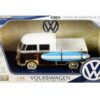 Volkswagen Type 2 (T1) Pickup White and Yellow with Wood Paneling with Surfboard 1/24 Diecast Model Car by Motormax