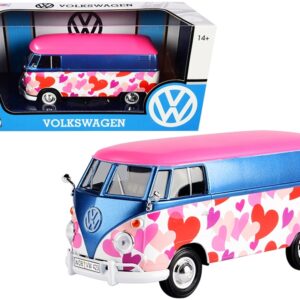 Volkswagen Type 2 (T1) Delivery Van “Love” Pink and Blue Metallic 1/24 Diecast Model Car by Motormax