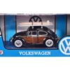 1966 Volkswagen Beetle Black with Wood Panels and Two Surfboards on Roof Rack 1/24 Diecast Model Car by Motormax