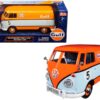 Volkswagen Type 2 (T1) Delivery Van #5 “Gulf” Orange and Light Blue 1/24 Diecast Model Car by Motormax