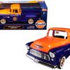 1955 Chevrolet 5100 Stepside Pickup Truck “Gulf” Dark Blue and Orange 1/24 Diecast Model Car by Motormax