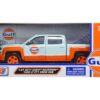 2017 Chevrolet Silverado 1500 LT Z71 Crew Cab Pickup Truck Light Blue with Orange Stripes “Gulf Oil” “Gulf Die-Cast Collection” 1/27 Diecast Model Car by Motormax