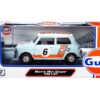 1961-1967 Morris Mini Cooper RHD (Right Hand Drive) #6 “Gulf Oil” Light Blue with Orange Stripes and Checkered Top “City Classics” Series 1/18 Diecast Model Car by Motormax