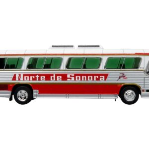 Dina 323-G2 Olimpico Coach Bus “Norte de Sonora” White and Silver with Red Stripes Limited Edition to 504 pieces Worldwide “The Bus and Motorcoach Collection” 1/87 (HO) Diecast Model by Iconic Replicas