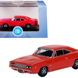 1968 Dodge Charger Bright Red with Black Stripes 1/87 (HO) Scale Diecast Model Car by Oxford Diecast