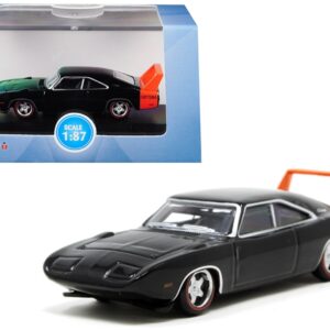 1969 Dodge Charger Daytona Black with Orange Stripe 1/87 (HO) Scale Diecast Model Car by Oxford Diecast