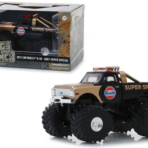 1971 Chevrolet K-10 Monster Truck “Gulf Super Special” Black and Gold with 66-Inch Tires “Kings of Crunch” 1/43 Diecast Model Car by Greenlight