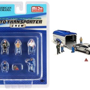 “Auto Transporter Crew” Diecast Set of 7 pieces (5 Figurines and 2 Warning Triangles) for 1/64 Scale Models by American Diorama