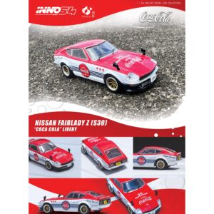 Nissan Fairlady Z (S30) RHD (Right Hand Drive) Red and White with Blue Stripes “Coca-Cola” 1/64 Diecast Model Car by Inno Models