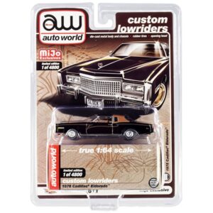 1975 Cadillac Eldorado Black with Brown (Partial) Vinyl Top “Custom Lowriders” Limited Edition to 4800 pieces Worldwide 1/64 Diecast Model Car by Auto World