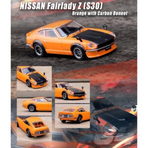 Nissan Fairlady Z (S30) RHD (Right Hand Drive) Orange with Carbon Hood 1/64 Diecast Model Car by Inno Models