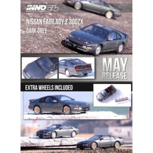 Nissan Fairlady Z (Z32) RHD (Right Hand Drive) Oxford Gray Metallic with Extra Wheels 1/64 Diecast Model Car by Inno Models