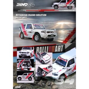 Mitsubishi Pajero Evolution RHD (Right Hand Drive) White with Graphics “Ralliart” 1/64 Diecast Model Car by Inno Models