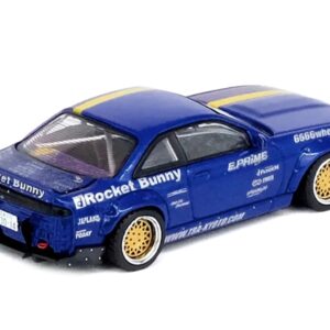 Nissan Silvia (S14) RHD (Right Hand Drive) Blue and Purple Metallic with Yellow Stripe “Tomonori Idekawa’s Rocket Bunny Boss” 1/64 Diecast Model Car by Inno Models