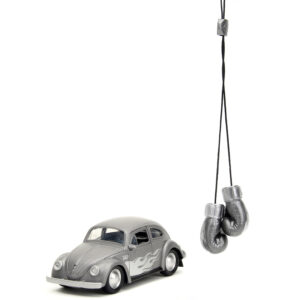 1959 Volkswagen Beetle Gray Metallic with Silver Flames and Boxing Gloves Accessory “Punch Buggy” Series 1/32 Diecast Model Car by Jada