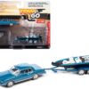 1980 Chevrolet Monte Carlo Bright Blue Metallic with Blue Interior with Bass Boat and Trailer Limited Edition to 7264 pieces Worldwide “Tow & Go” Series 1/64 Diecast Model Car by Johnny Lightning