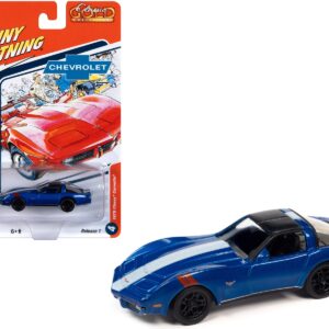 1979 Chevrolet Corvette Grand Sport Blue Metallic with White Stripes and Black Top “Classic Gold Collection” 2023 Release 1 Limited Edition to 4476 pieces Worldwide 1/64 Diecast Model Car by Johnny Lightning