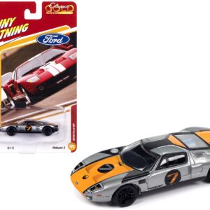 2005 Ford GT #7 Gunmetal Gray Metallic with Orange and Black Stripes “Classic Gold Collection” 2023 Release 2 Limited Edition to 3004 pieces Worldwide 1/64 Diecast Model Car by Johnny Lightning