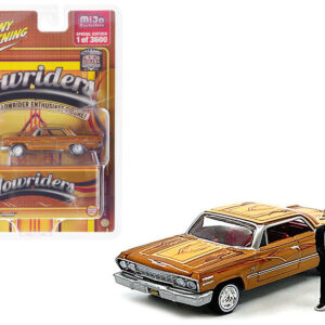 1963 Chevrolet Impala Lowrider Orange with Graphics and Diecast Figure Limited Edition to 3600 pieces Worldwide 1/64 Diecast Model Car by Johnny Lightning