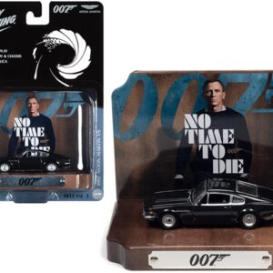 1987 Aston Martin V8 Cumberland Gray with Collectible Tin Display “007” (James Bond) “No Time to Die” (2021) Movie (25th in the James Bond Series) 1/64 Diecast Model Car by Johnny Lightning