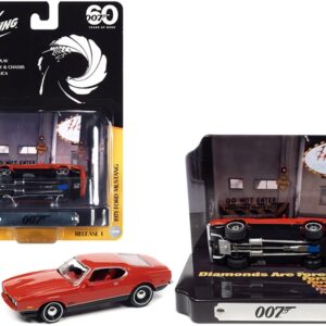 1971 Ford Mustang Mach 1 Red with Collectible Tin Display “007” (James Bond) “Diamonds Are Forever” (1971) Movie “60 Years Of Bond” 1/64 Diecast Model Car by Johnny Lightning