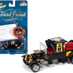 Barris Koach (George Barris) Black with Red Interior with Poker Chip (Collector Token) and Game Card “Trivial Pursuit” “Pop Culture” Series 1/64 Diecast Model Car by Johnny Lightning