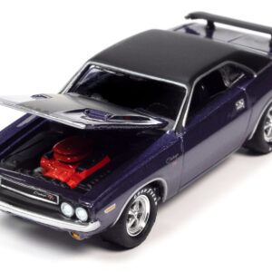 1970 Dodge Challenger R/T Plum Crazy Purple Metallic with Black Top and Hood “USPS (United States Postal Service)” “Pop Culture” 2023 Release 2 1/64 Diecast Model Car by Johnny Lightning