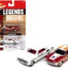 1970 Ford Maverick Red Orange and White “Dyno” Don Nicholson and 1966 Chevrolet Nova White Bill “Grumpy” Jenkins “Legends of the Quarter Mile” Series Set of 2 Cars 1/64 Diecast Model Cars by Johnny Lightning