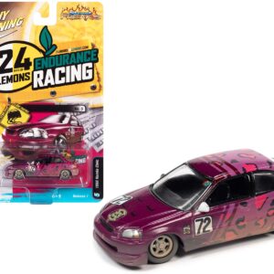 1998 Honda Civic #72 Magenta Metallic and Leopard Print (Raced Version) “24 Hours of Lemons” (2019) Limited Edition to 12690 pieces Worldwide “Street Freaks” Series 1/64 Diecast Model Car by Johnny Lightning