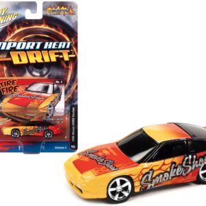 1990 Nissan 240SX Custom Golden Yellow with Bright Red Flames “Smoke Show” “Import Hear Drift” Series Limited Edition to 8154 pieces Worldwide 1/64 Diecast Model Car by Johnny Lightning