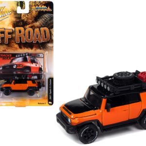 2007 Toyota FJ Cruiser “Tracks to the Max” Orange with Black Hood and Top and Roof Rack “Off Road” Limited Edition to 3028 pieces Worldwide “Street Freaks” Series 1/64 Diecast Model Car by Johnny Lightning