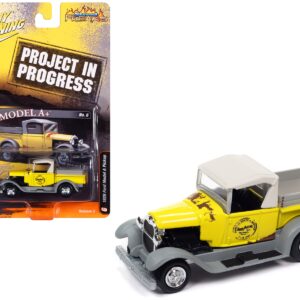 1929 Ford Model A Pickup Truck “Model A+” Yellow and Primer Gray “Project in Progress” Limited Edition to 2572 pieces Worldwide “Street Freaks” Series 1/64 Diecast Model Car by Johnny Lightning