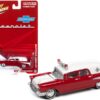 1957 Chevrolet Ambulance Kosmos Red and White with White Interior 1/64 Diecast Model Car by Johnny Lightning