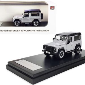 Land Rover Defender 90 Works V8 Silver Metallic with Black Top “70th Edition” 1/64 Diecast Model Car by LCD Models