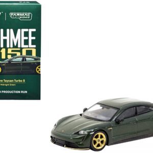 Porsche Taycan Turbo S Midnight Green Metallic with Black Top and Gold Wheels “Shmee150 Collection” “Collaboration Model” 1/64 Diecast Model Car by True Scale Miniatures & Tarmac Works