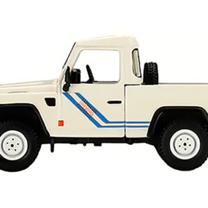 Land Rover Defender 90 Pickup Truck White with Blue Stripes Limited Edition to 3000 pieces Worldwide 1/64 Diecast Model Car by True Scale Miniatures