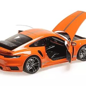 2021 Porsche 911 (992) Turbo S Coupe Sport Design #20 Orange with Silver Stripes “CLDC Exclusive” Series 1/18 Diecast Model Car by Minichamps